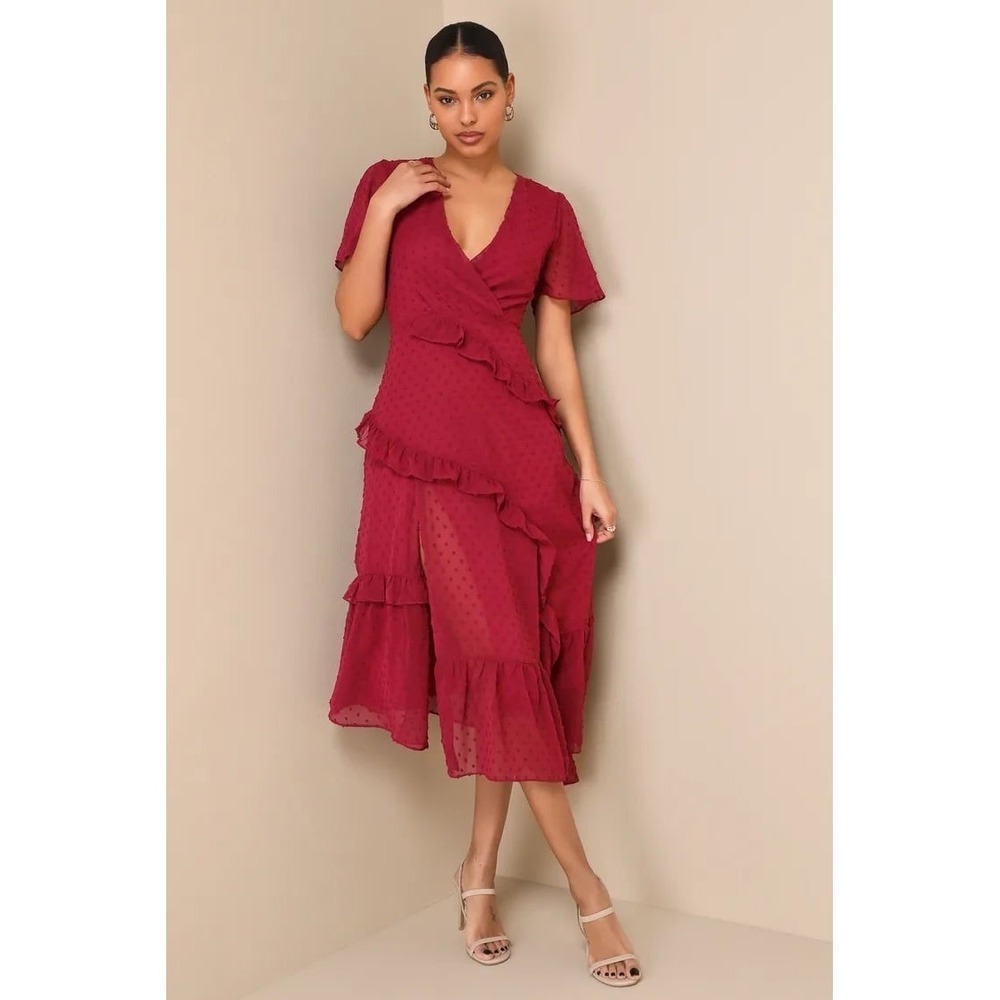 NWT‎ Lulu's Plum  Tiered  Ruffled Midi Dress Size Small T-6